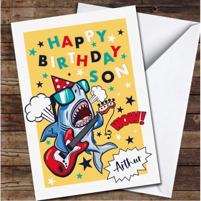 Happy Birthday Son Birthday Rock and Roll Shark Personalised Birthday Card – The Card Zoo
