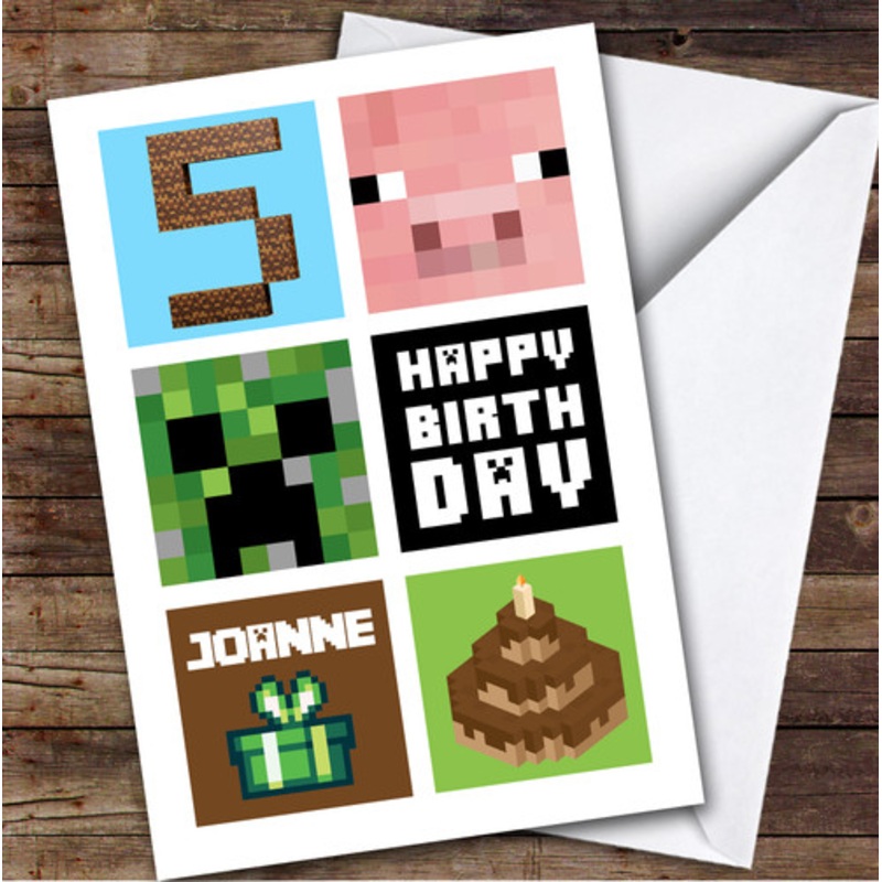 Minecraft Birthday Age 5 Personalised Kids Children’s Birthday Card – The Card Zoo