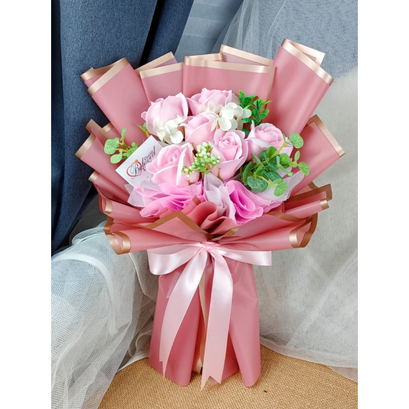 Pink Soap Rose Bouquet (Artificial Flower) | (Klang Valley Delivery Only)