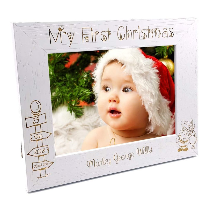 White Wooden Personalised First Christmas Photo Frame Gift