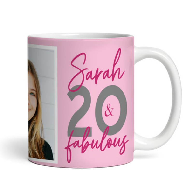 20 and Fabulous 20th Birthday Gift For Her Pink Photo Tea Coffee Personalised Mug – The Card Zoo