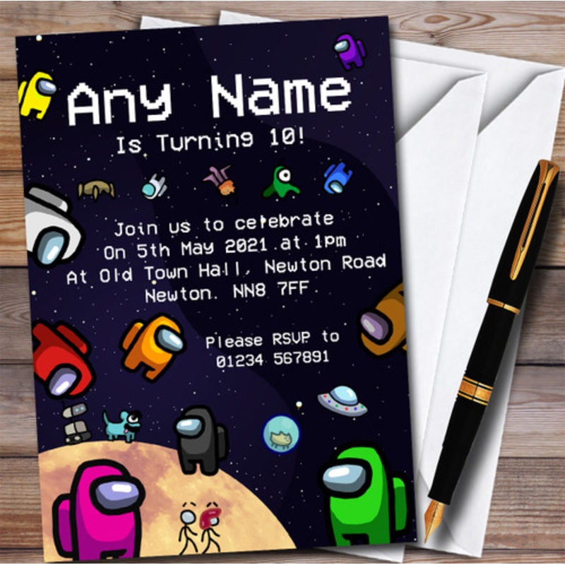 Among Us Characters and Pets In Space Children’s Birthday Party Invitations – The Card Zoo