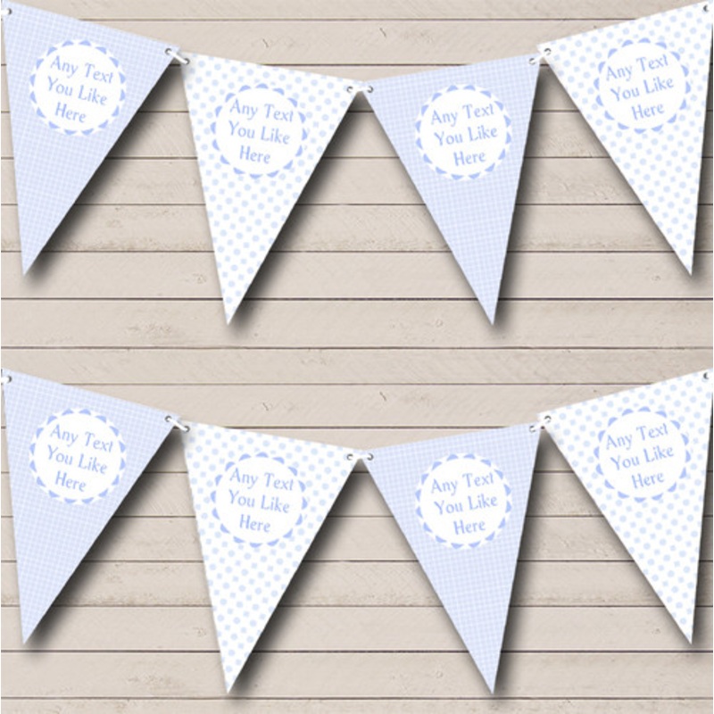 Baby Boy Blue Check Spots Personalised Children’s Birthday Party Bunting – The Card Zoo