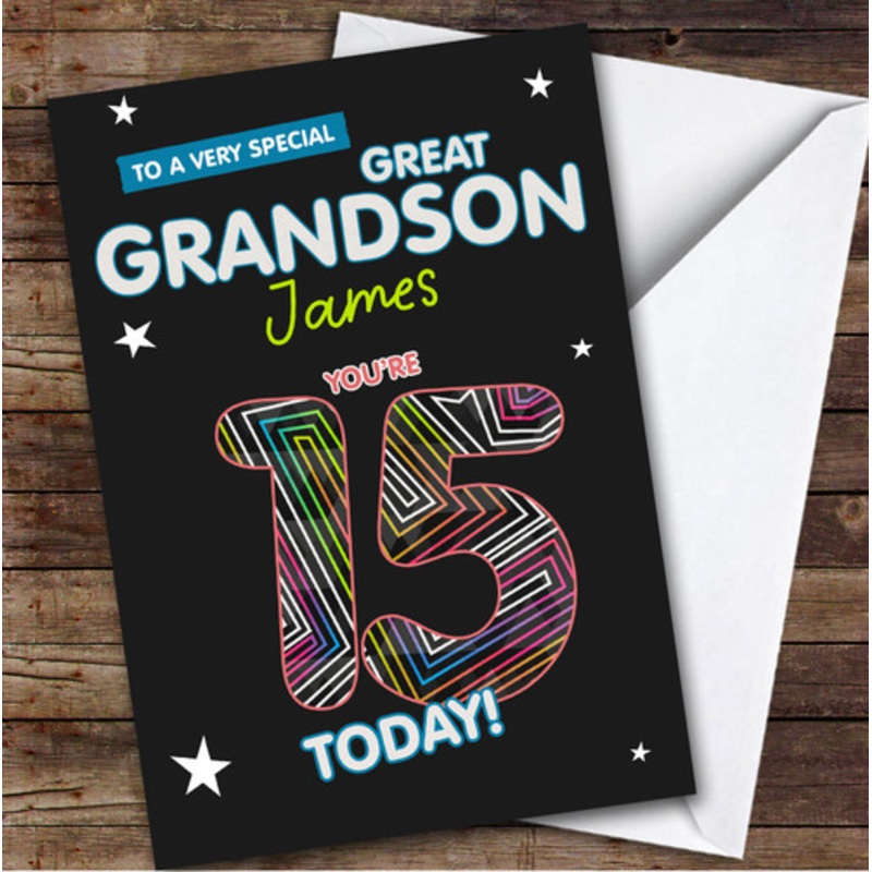 Black Funky 15th Great Grandson Teenager Boys Custom Personalised Birthday Card – The Card Zoo