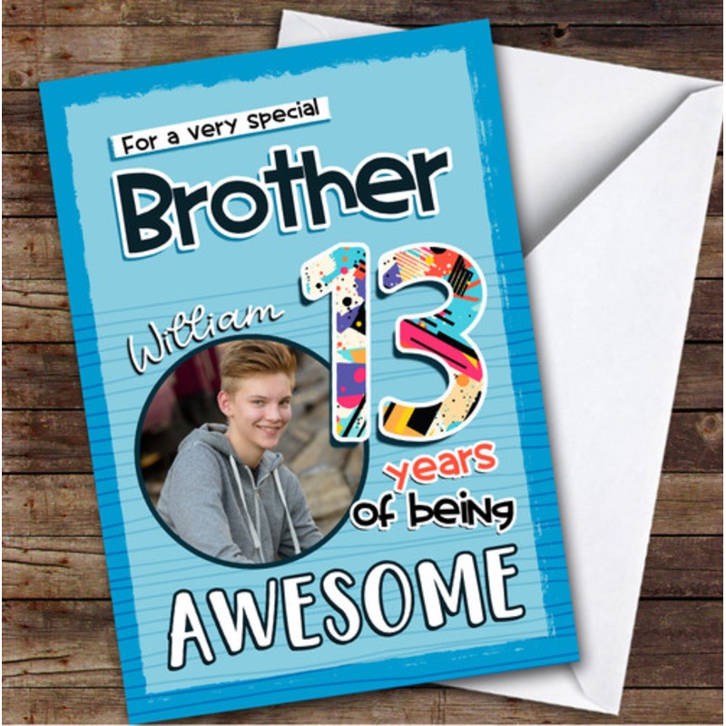 Blue Abstract 13th Brother Teenager Boys Custom Personalised Birthday Card – The Card Zoo