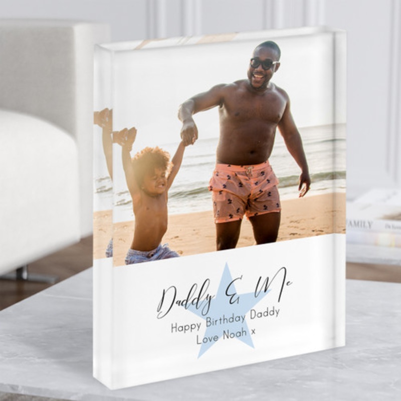 Daddy and Me Birthday Photo Star Blue Personalised Gift Acrylic Block – The Card Zoo