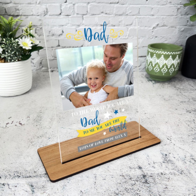 Gift For Dad To Me You Are The World Photo Personalised Acrylic Plaque – The Card Zoo