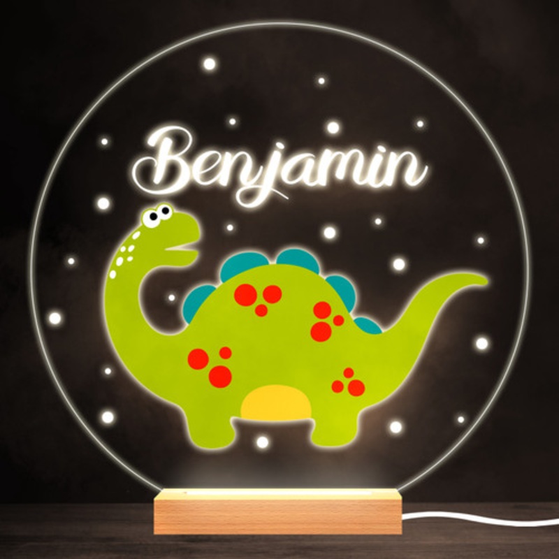 Green Cute Dinosaur Colourful Round Personalised Gift LED Lamp Night Light – The Card Zoo