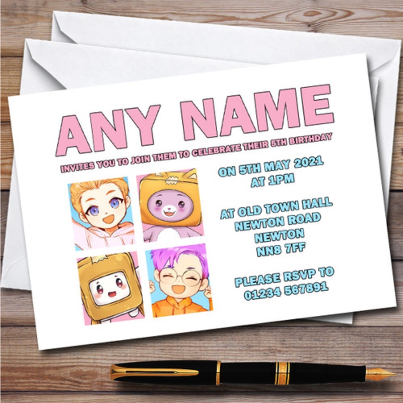 Lankybox Justin Adam Boxy and Foxy Children’s Birthday Party Invitations – The Card Zoo