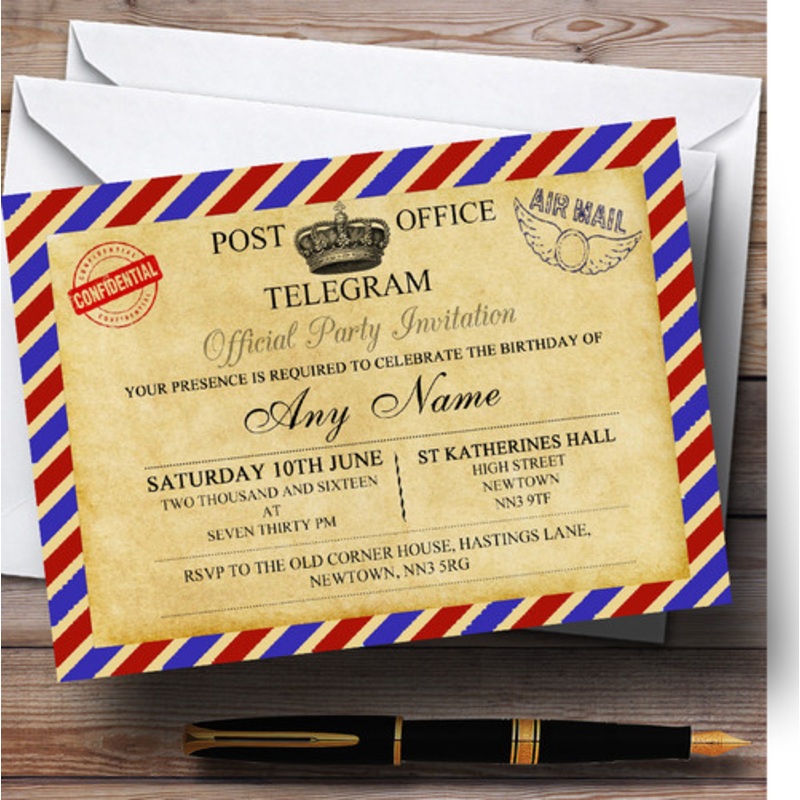 Vintage Airmail Telegram Postcard Personalised Birthday Party Invitations – The Card Zoo