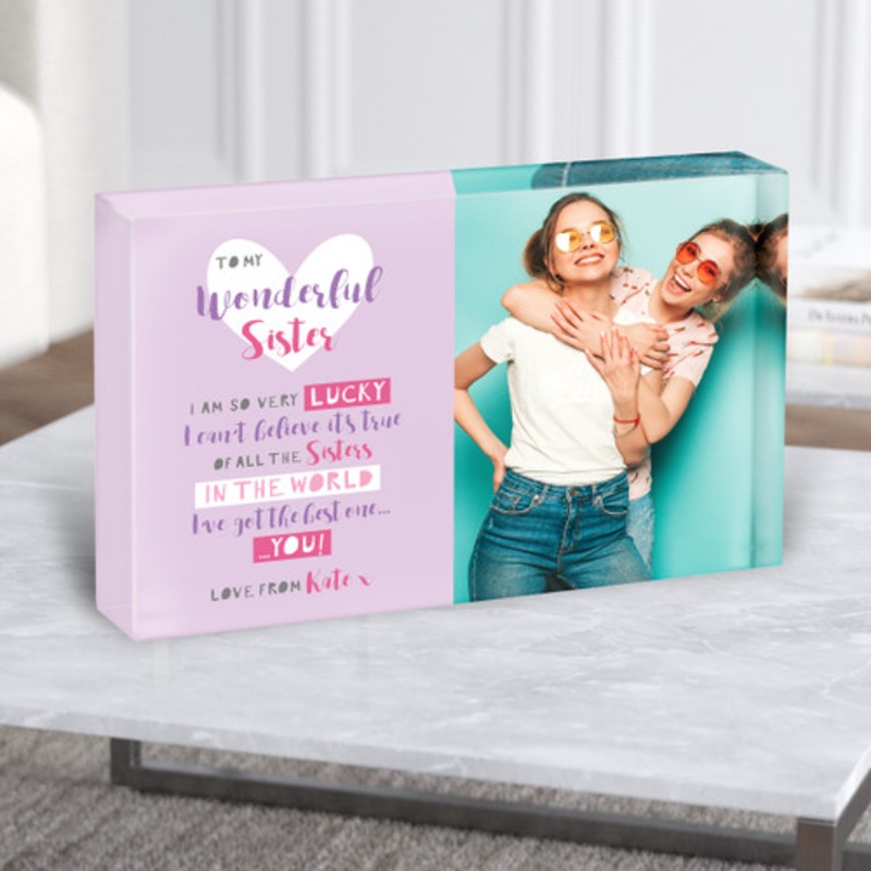 Wonderful Sister Poem Photo Hearts Personalised Gift Acrylic Block – The Card Zoo