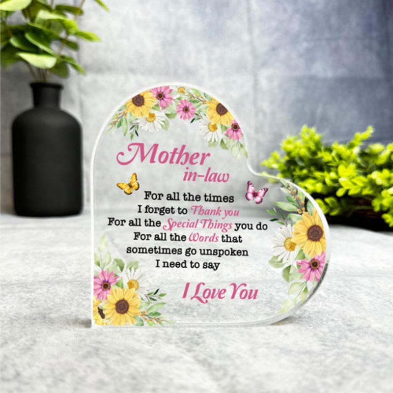 Gift For Mother-In-Law I Love You Pink Yellow Floral Side Heart Keepsake Plaque – The Card Zoo