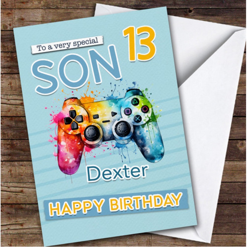 Son 13th Gamepad Splash Gamer Teenager Boys Custom Personalised Birthday Card – The Card Zoo