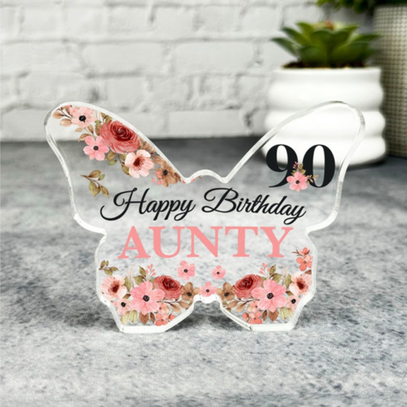 Aunty 90th Watercolour Floral Birthday Present Butterfly Plaque Keepsake Gift – The Card Zoo