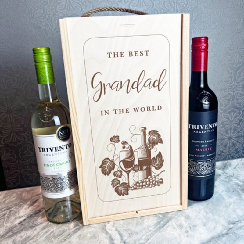Best Grandad In The World Grapes and Wine Wooden Double Two Bottle Wine Gift Box – The Card Zoo