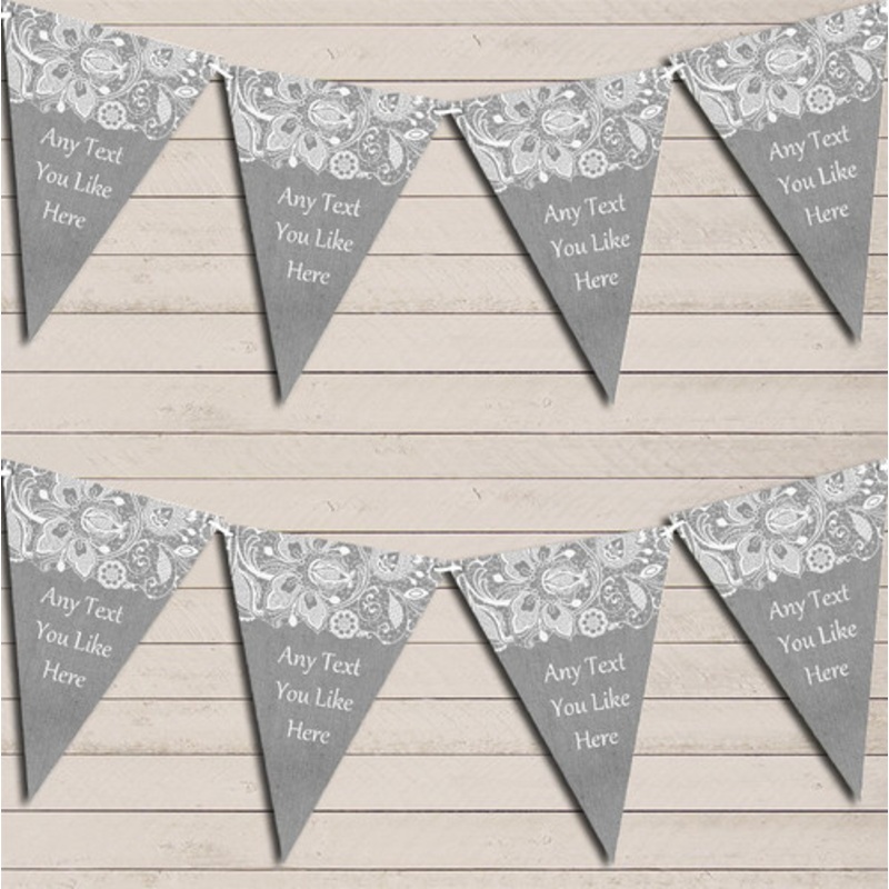 Burlap and Lace Grey Tea Party Bunting Garland Party Banner – The Card Zoo