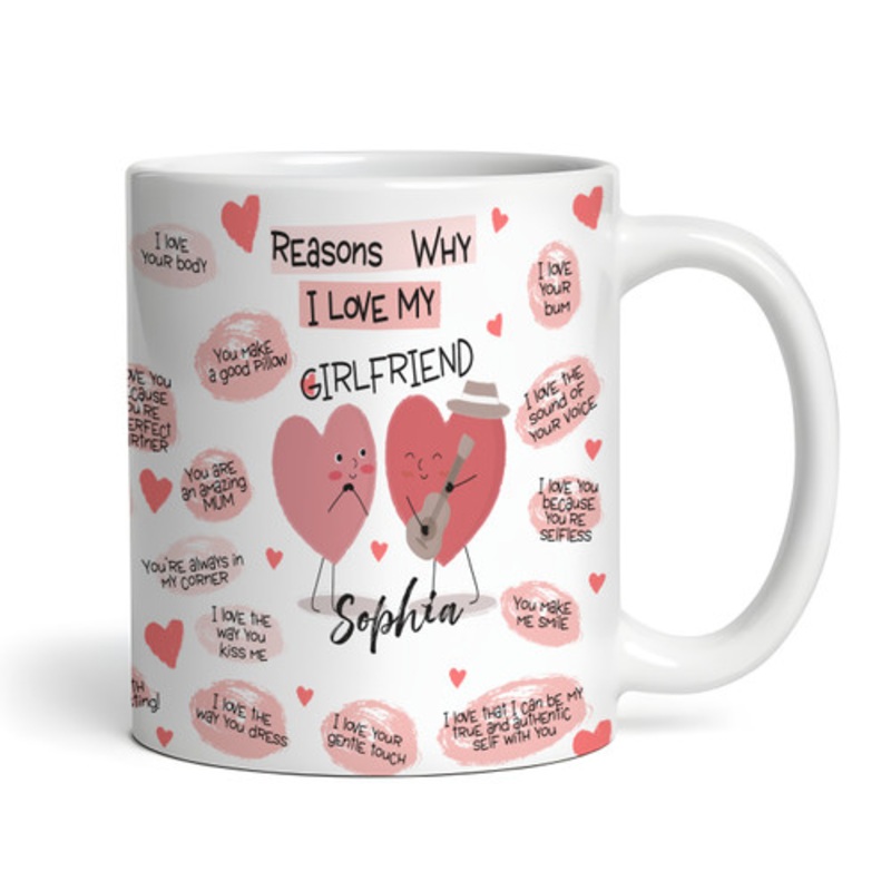 Gift For Girlfriend Reasons Why I Love You Hearts Personalised Mug – The Card Zoo