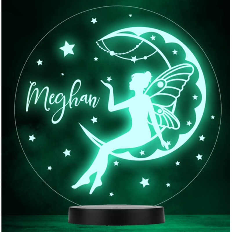 Girls Fairy Sitting On Crescent Moon Round Colour Change Lamp Night Light – The Card Zoo