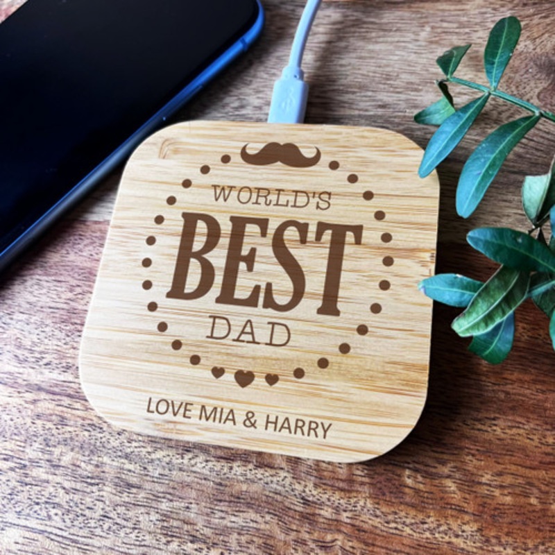 Heart and Moustache World’s Best Dad Personalised Square Phone Charger Pad – The Card Zoo