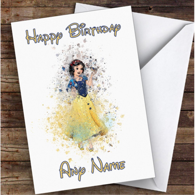 Watercolour Splatter Snow White Children’s Kids Personalised Birthday Card – The Card Zoo