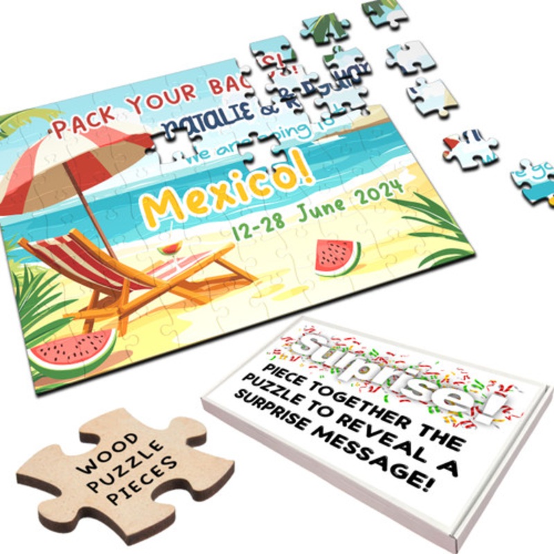 Any Destination Beach Surprise Holiday Announcement Gift Custom Jigsaw Puzzle – The Card Zoo