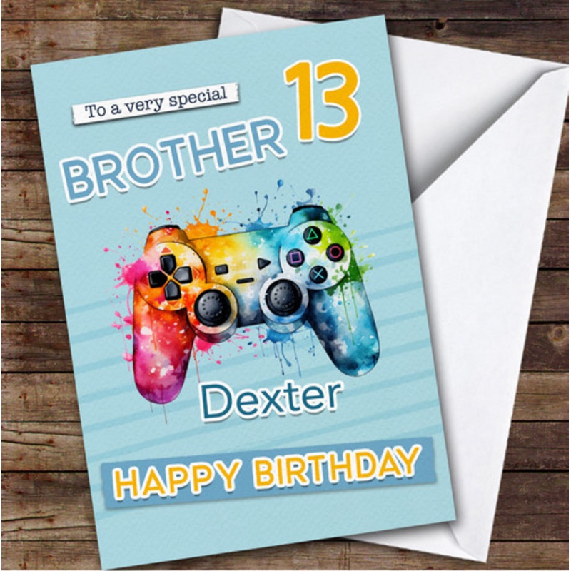 Brother 13th Gamepad Splash Gamer Teenager Boys Personalised Birthday Card – The Card Zoo