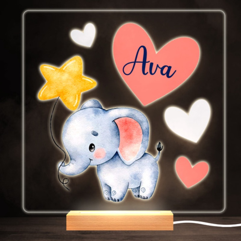 Elephant Balloon Colourful Square Personalised Gift LED Lamp Night Light – The Card Zoo