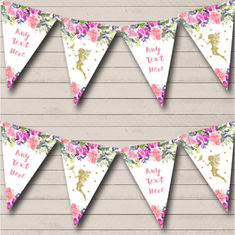 Floral Gold Fairy Personalised Children’s Party Bunting – The Card Zoo