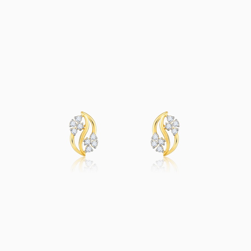 Gold Flower Weave Diamond Earrings