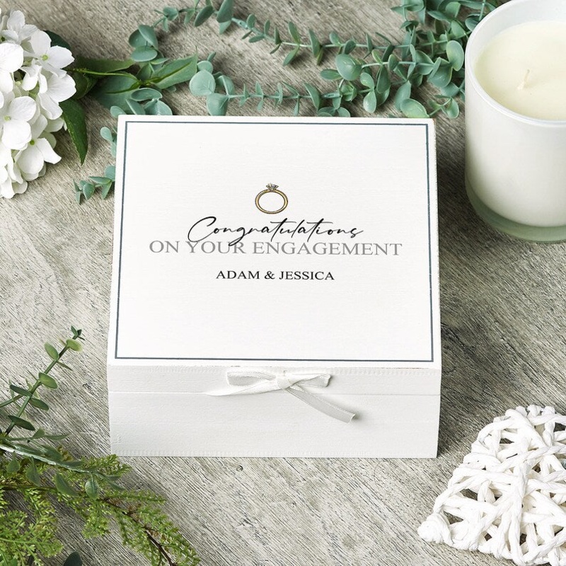 Personalised Engagement Vintage Wooden Box Keepsake Gift With Ring