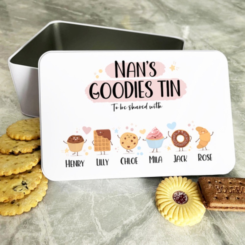 Personalised Nan’s Goodies Cute Pastry Characters Cake Treat Sweets Biscuit Tin – The Card Zoo