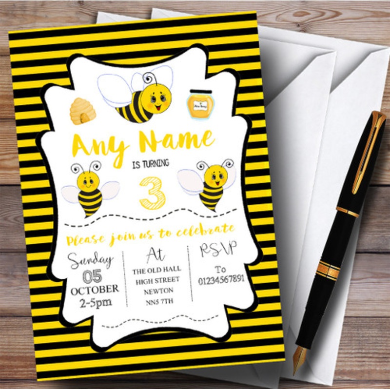Stripy Bumble Bee Children’s Birthday Party Invitations – The Card Zoo