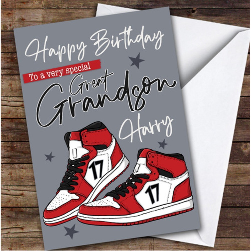 17th Great Grandson Red Trainers Sneakers Teen Boys Personalised Birthday Card – The Card Zoo