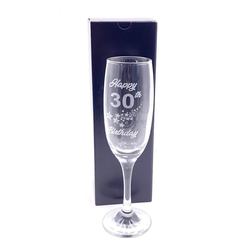 30th Birthday Stars Champagne Flute Glass Gift Boxed