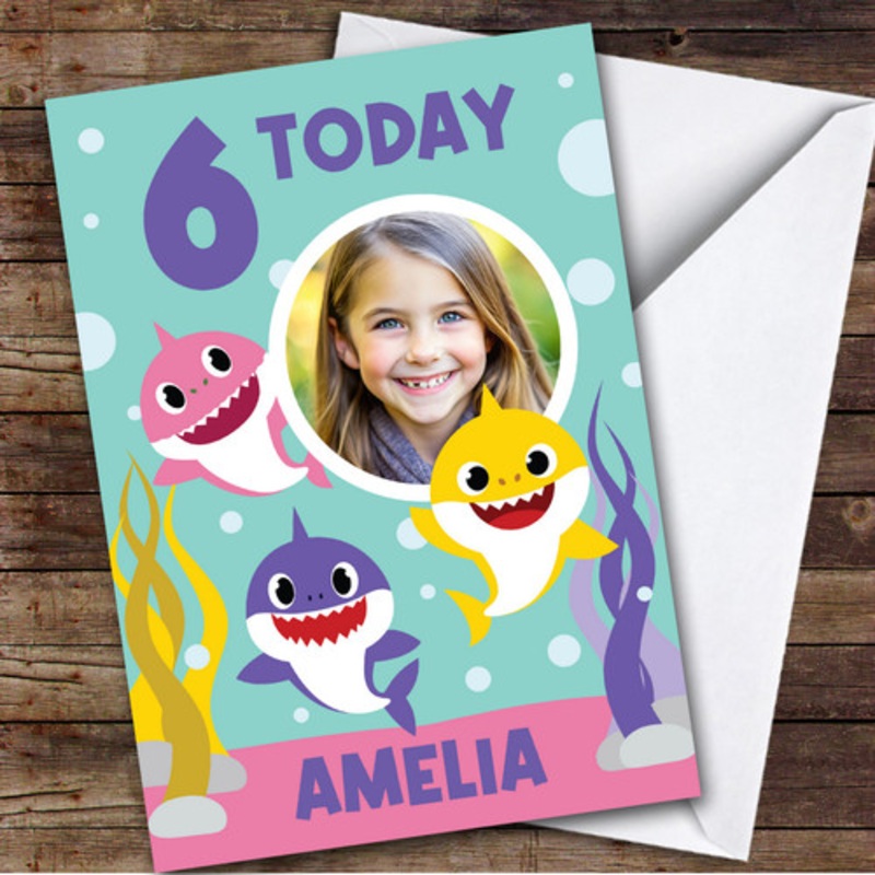 Baby Shark Girl’s Photo Any Age Children’s Personalised Kid’s Birthday Card – The Card Zoo