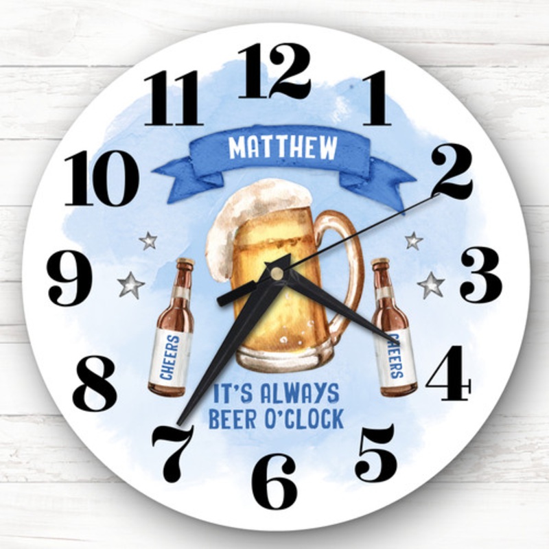 Beer O’clock Blue Man Cave Bar Custom Gift Personalised Clock – The Card Zoo