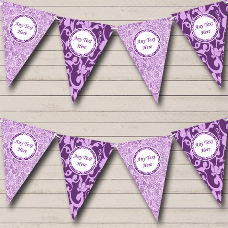 Cadbury Purple Vintage Damask And Floral Personalised Birthday Party Bunting – The Card Zoo