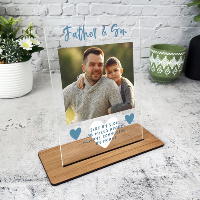 Father And Son Heart Photo Blue Gift For Dad Personalised Acrylic Plaque – The Card Zoo