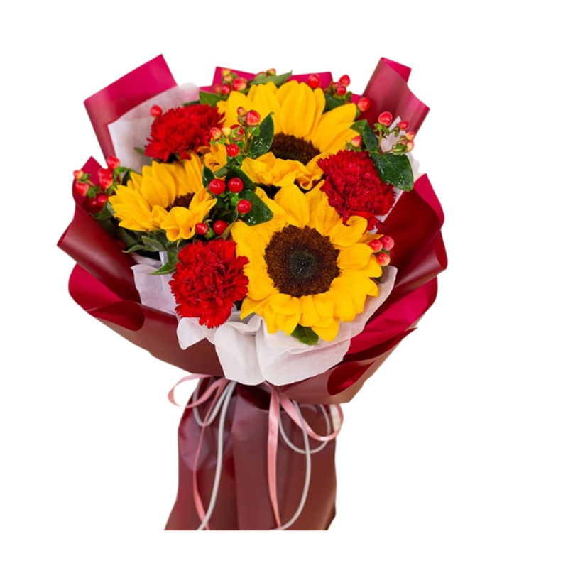 [Fresh Flower] Sunflower with Red Carnation (Klang Valley Delivery Only)