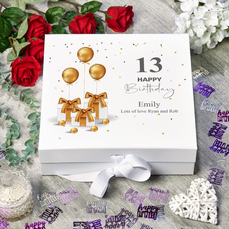 Personalised 13th Birthday Keepsake Memory Box Gold Presents