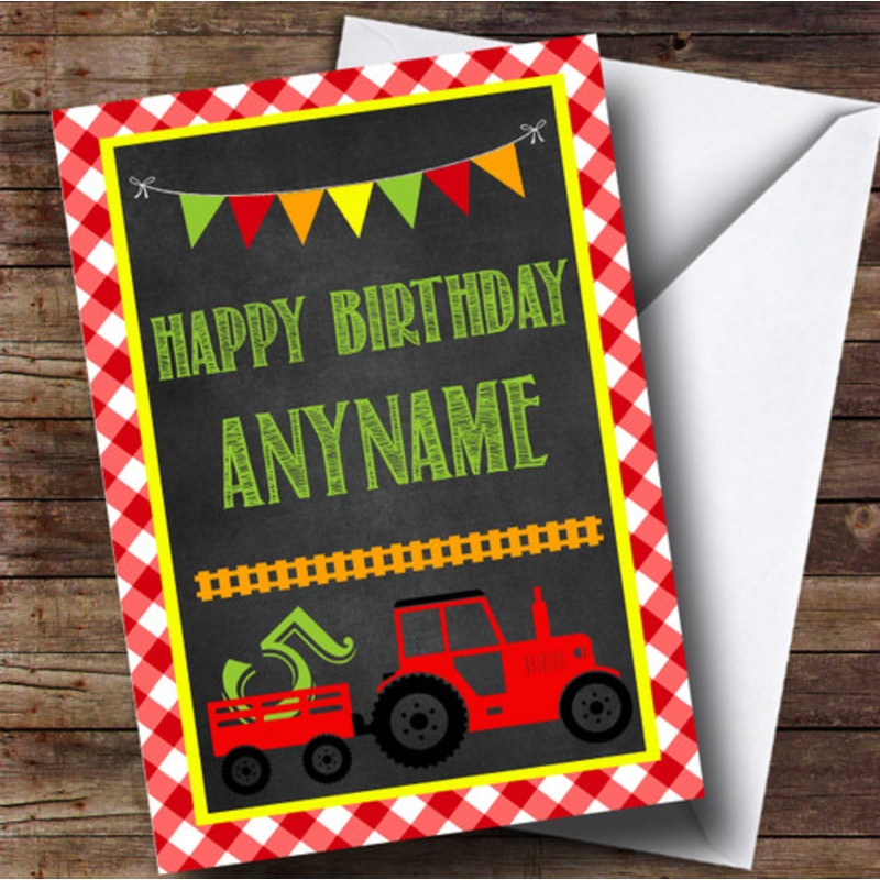 Red Green Orange Tractor Age Children’s Birthday Personalised Card – The Card Zoo