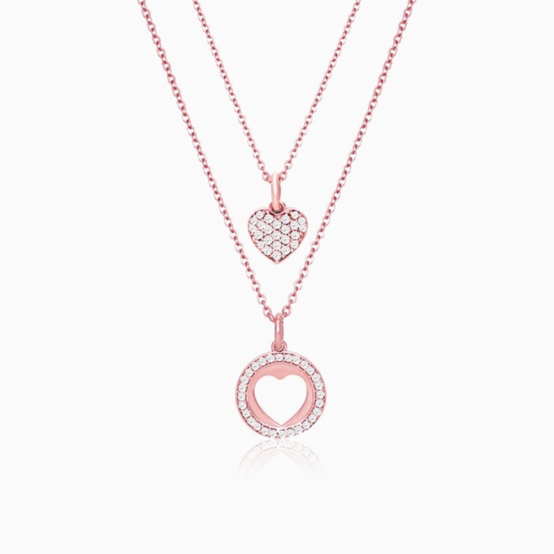 Rose Gold Halo Heart Set with Link Chain