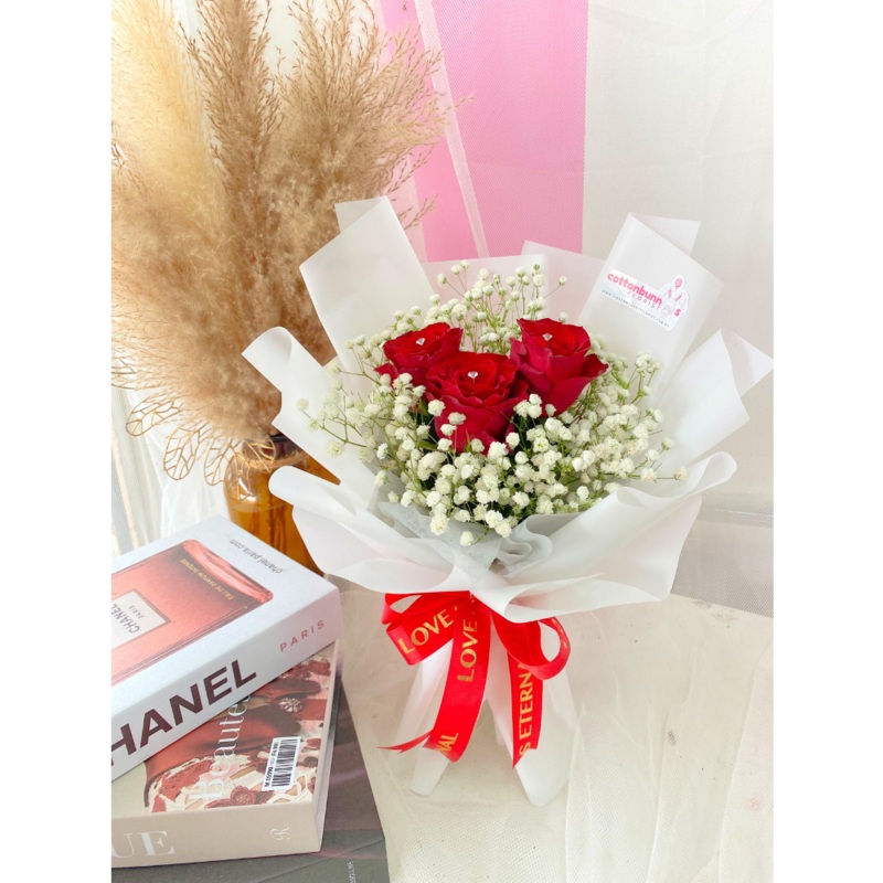 3 Fresh Roses Flower Bouquet (Penang Delivery Only)