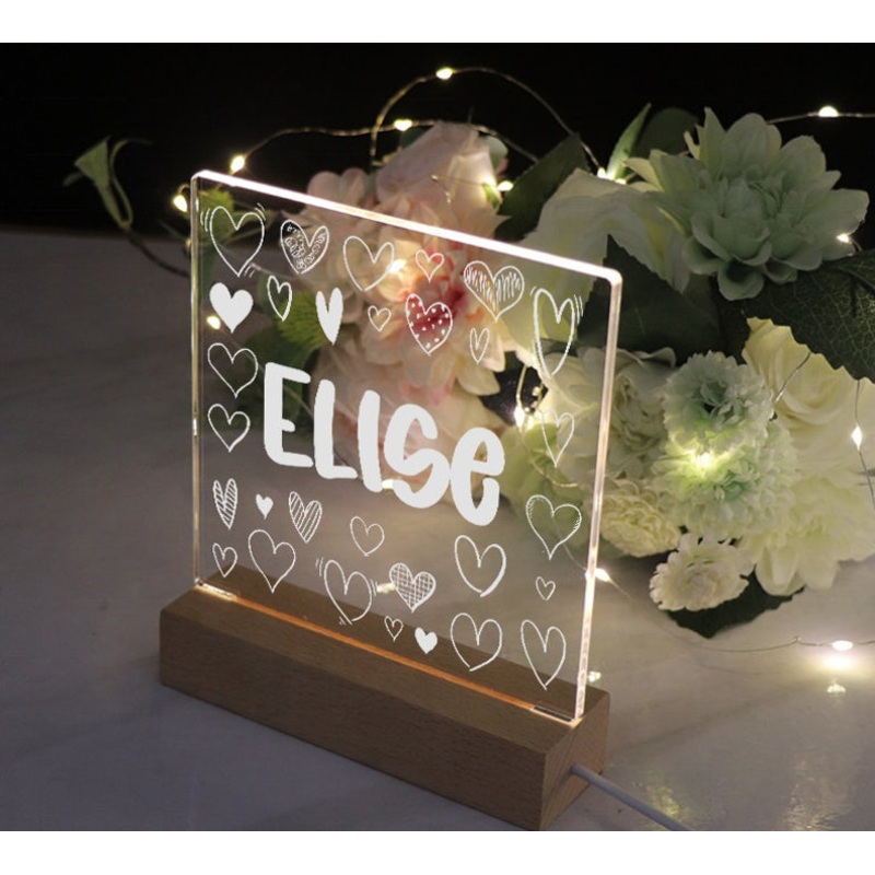Any Name and Heart Doodle Design Personalised Night Light LED Lamp Gift