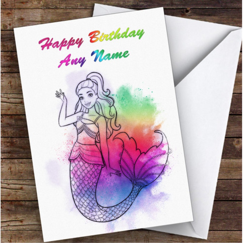 Barbie Mermaid Watercolour Splatter Children’s Kids Personalised Birthday Card – The Card Zoo