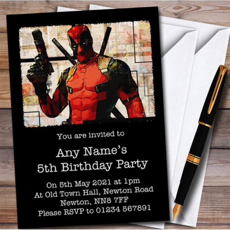 Deadpool Vintage Retro Children’s Kids Personalised Birthday Party Invitations – The Card Zoo