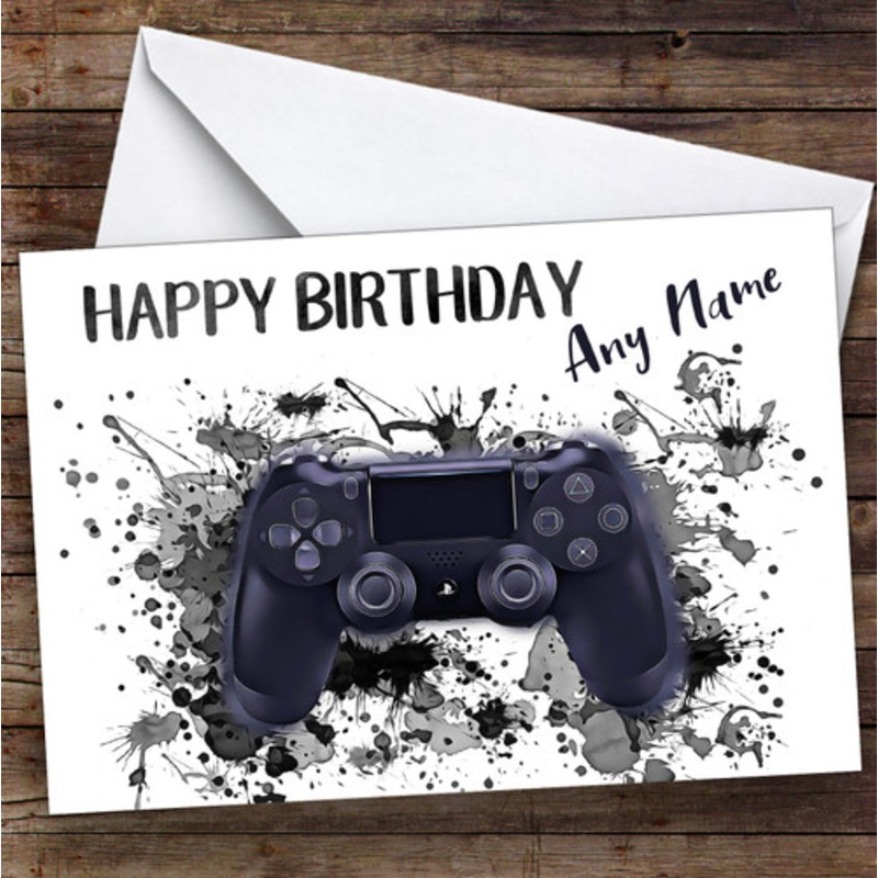 Gaming Psp Controller Splatter Art Children’s Kids Personalised Birthday Card – The Card Zoo