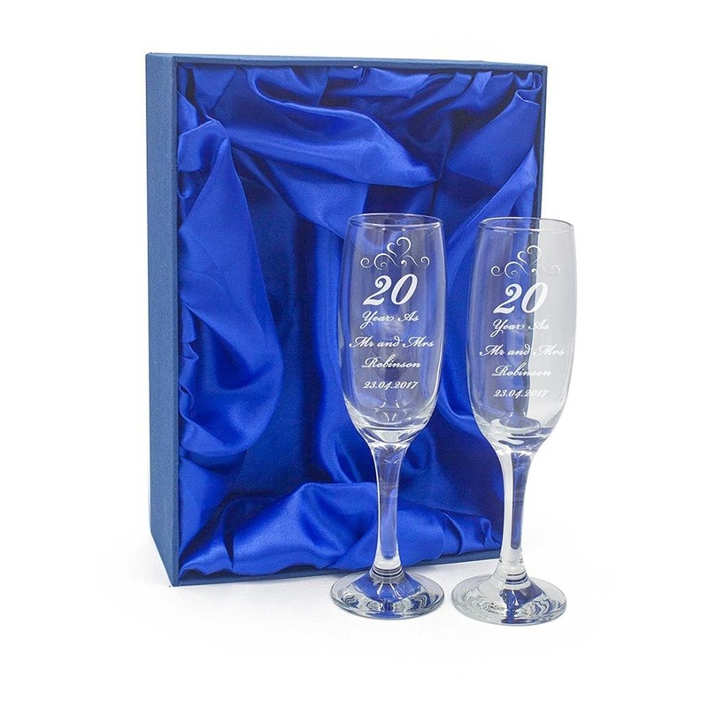 20th Anniversary Gift Personalised Engraved Champagne Flutes x 2