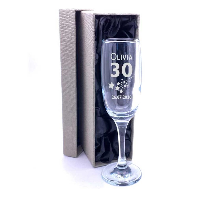 30th Birthday Gift – Personalised Champagne Flute With Gift Box