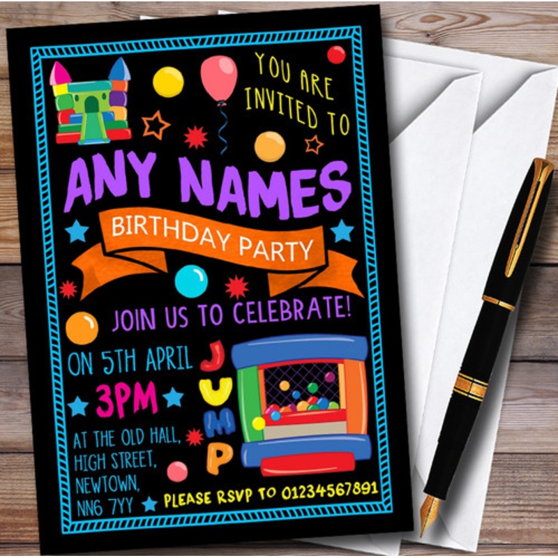 Black Jump Bouncy Castle Personalised Children’s Birthday Party Invitations – The Card Zoo
